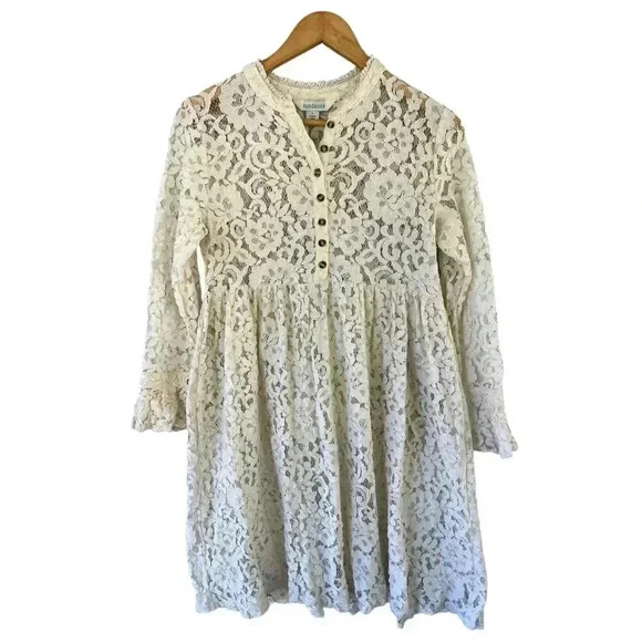 Sundance Victoria Ivory Lace Babydoll Dress Small Empire Waist High Neck Boho - Picture 7 of 9